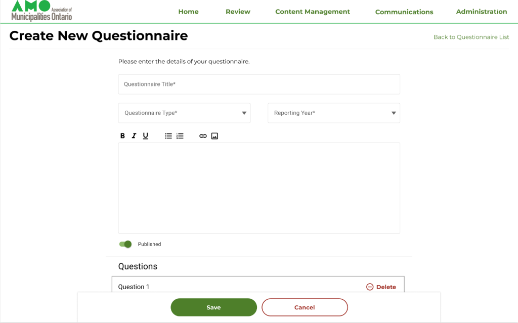 Content Management - Questionnaire Builder