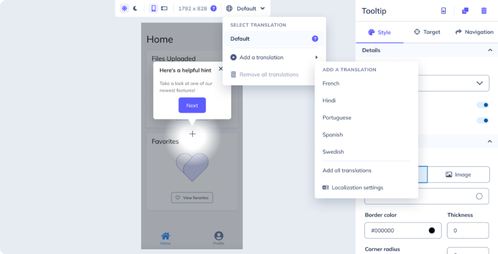 Expanded menu options for localization